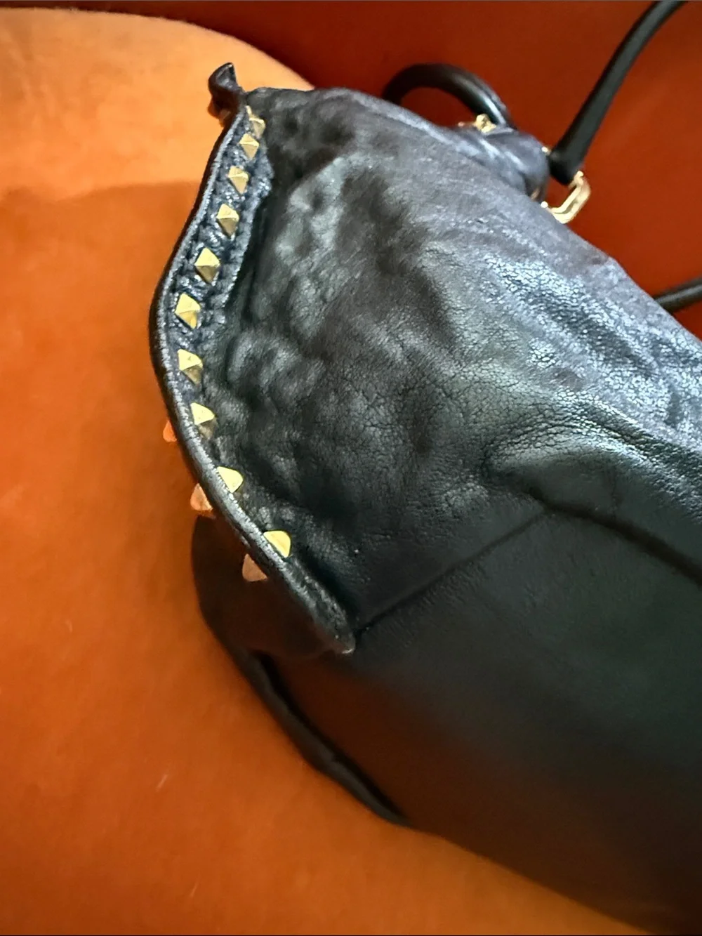 Black Leather Tote Bag with Gold Hardware
